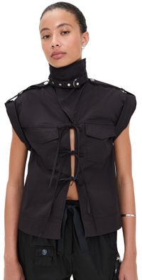 GANNI Stretch Cotton Cowl Neck Blouse Black 34