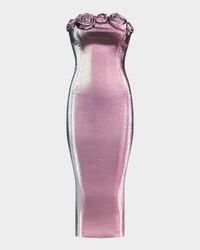 Strapless Lame Rosette Midi Dress