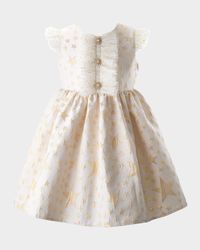 Girl's Star-Print Ruffle Damask Dress, Size 2-10