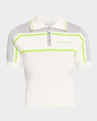 Striped Textured Knit Tennis Polo Shirt