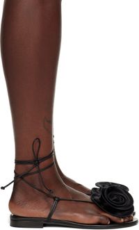 Magda Butrym Black Wrap Around Flat Flower Sandals