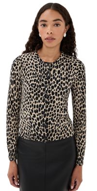Nili Lotan Keelah Cashmere Cardigan Taupe/Black Cheetah L