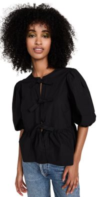 GANNI Cotton Poplin Peplum Blouse Black 40