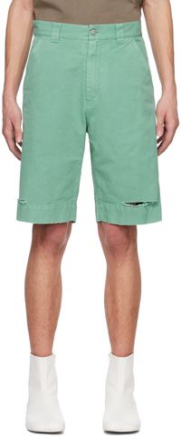 MM6 Maison Margiela Green Distressed Shorts
