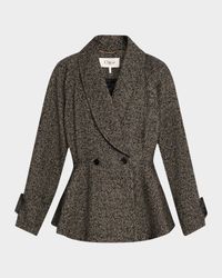 Double-Breasted Herringbone Oversized Peplum Coat