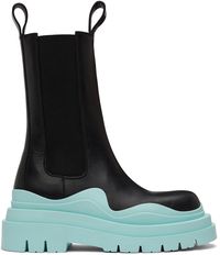 Bottega Veneta Bottes chelsea noir et bleu à semelle Tire