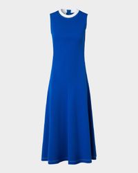 Contrast-Neck Sleeveless Signature Jersey Midi Dress