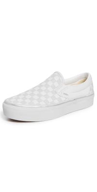 Vans Classic Slip On Platform Sneakers Metallic Checkerboard Silver M 9.5/ W 11