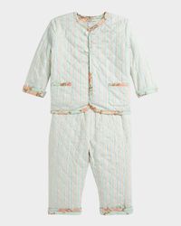 Girl's Quilted Floral-Print Reversible Two-Piece Set, Size 3M-24M