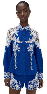 FARM Rio Palms Richelieu Long Sleeve Shirt Blue S