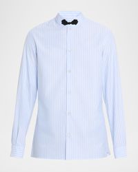 Men's Ornate Band Collar Pinstripe Oxford Dress Shirt