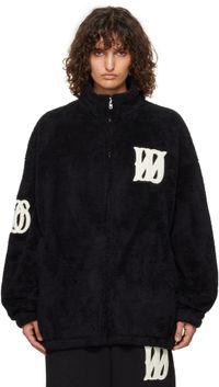 We11done Blouson noir en molleton à logos en bouclé