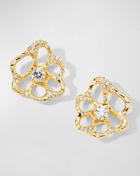 18K Stardust Drizzle Small Flower Stud Earrings with Round Brilliant-Cut Diamonds