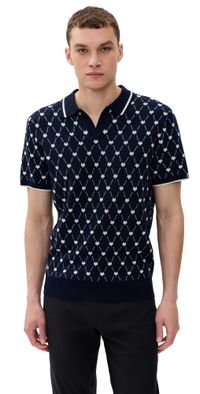 Greyson Wolf Chain Johnny Collar Sweater Polo MALTESE BLUE XXL