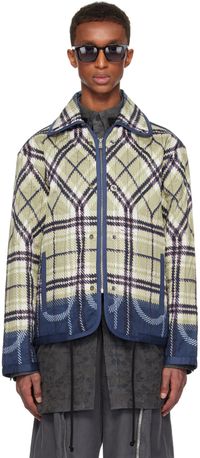 Craig Green Beige & Navy Quilted Plaid Fade Jacket