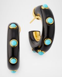 Black Onyx Turquoise Studded Hoop Earrings