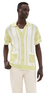 Frescobol Carioca Fabricio Crochet Stripe Cardigan Shirt Pistachio S