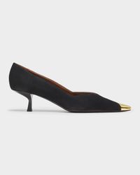 Suede Golden Cap-Toe Pumps