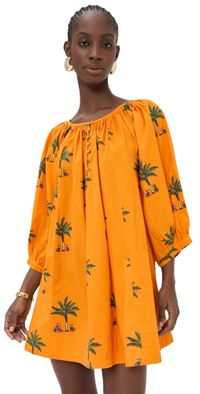Coniglio Palm Beach Shirred Half Placket Mini Dress Petit Palm Orange One Size