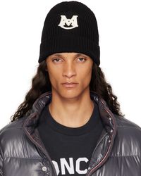 Moncler Black Embroidered Monogram Beanie