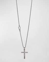 Men's The Cross Pendant Necklace in Oxidized Silver with Black Enamel