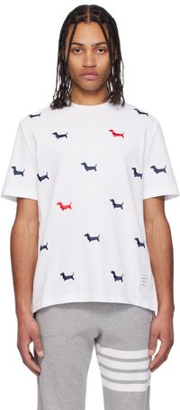 Thom Browne T-shirt à manches courtes blanc en piqué à logos Hector