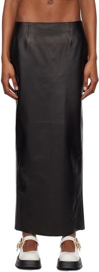 Marni Black Slit Leather Maxi Skirt