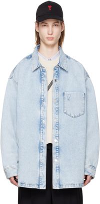 AMI Paris Blouson bleu en denim à logo Ami de cœur
