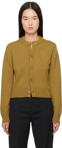 AMI Paris Cardigan kaki en tricot de laine à logo Ami de cœur