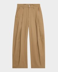Barrel Pleated Cotton Twill Pants
