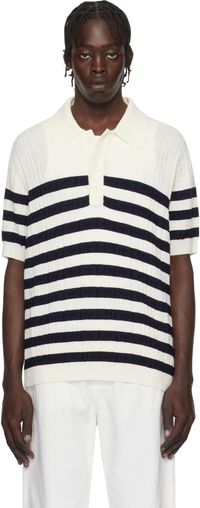 Balmain Off-White Striped Knit Polo