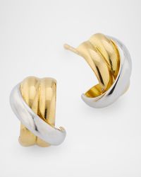 18K and Platinum Crisscross Mixed Metal Earrings