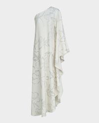 Nevean One-Shoulder Foil Crepe Caftan