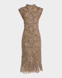 Frosty Sequined Wool-Cashmere Fringe Midi Dress