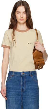 Chloé Beige Crew-Neck Logo T-shirt