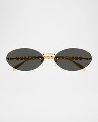 Rimless Metal Oval Sunglasses with Faux Pearls
