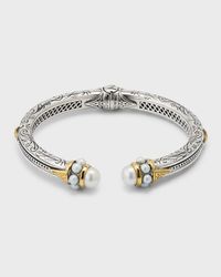 Sterling Silver and 18K Gold Pearl Bangle Bracelet