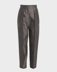 Shantung Silk Pleated Straight-Leg Trousers