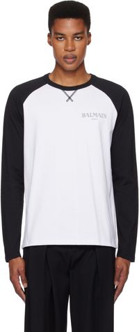 Balmain T-shirt à manches raglan longues blanc et noir à images de lèvres