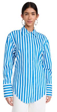 SIMONMILLER Loch Striped Poplin Button Up Top Blue Stripe S