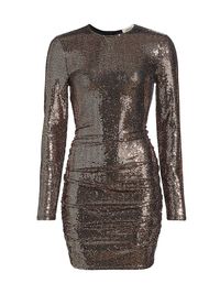 Women's Sunny Sequined Long-Sleeve Minidress - Black Bronze Sequin - Size 14