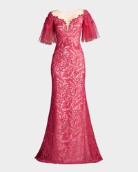 Corded Lace Illusion Trumpet Gown