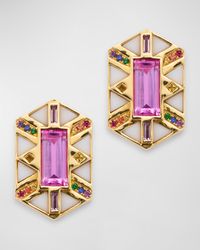 18K Mixed Stone Hexagonal Stud Earrings