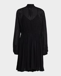 Crinkle Stripe Long-Sleeve Mini Dress