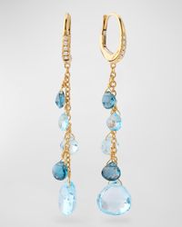 18K Yellow Gold Single-Strand Topaz Earrings with Diamond Accent