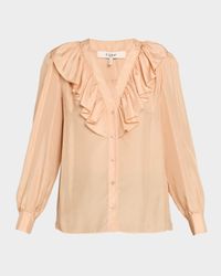 Ruffled V-Neck Silk Blouse