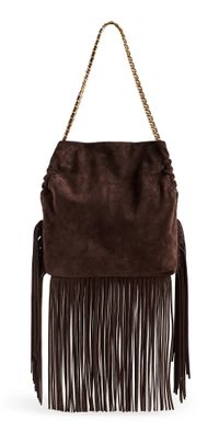 Veronica Beard Suede Fringe Slouch Shoulder Bag Espresso One Size
