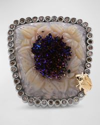 Platinum Valley Druzy and Champagne Diamond Ring