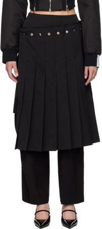 Rokh Black Double Layered Pleated Midi Skirt