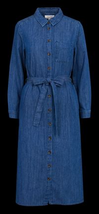 Sud Express - Robe longue droite col classique en coton - Taille L - Bleu